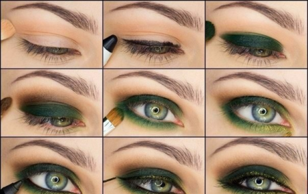 Урок вечернего макияжа глаз в зеленых тонах