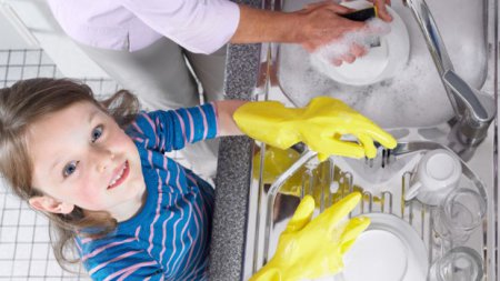 Как приучить ребенка мыть посуду